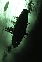 Midjourney generated image using SREF code Cryptoglow: A black and white image of a spaceship flying through the sky.