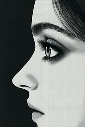 Midjourney generated image using SREF code Shadowed Bloom: A black and white photo of a woman's face.