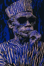 Midjourney generated image using SREF code Wavescape Dreams: A drawing of a man wearing a hat and glasses.